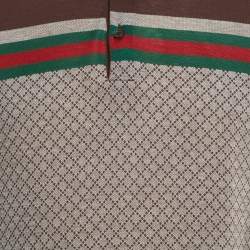Pre Owned Gucci Brown Patterned Cotton Knit Polo T-Shirt M