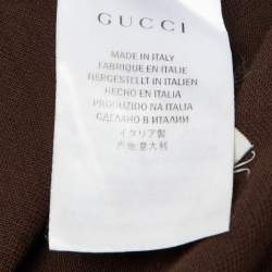 Pre Owned Gucci Brown Patterned Cotton Knit Polo T-Shirt M