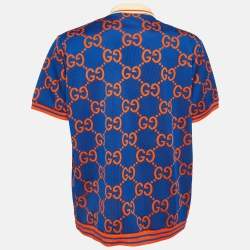 Gucci Blue/Orange GG Jacquard Jersey Polo T-Shirt XL