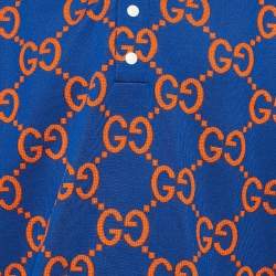 Gucci Blue/Orange GG Jacquard Jersey Polo T-Shirt XL