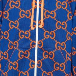 Gucci Blue Monogram Jacquard Jersey Zip-Up Hooded Jacket XL