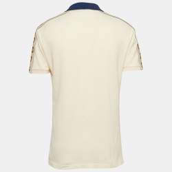 مملوكة مسبقًا Gucci Cream Interlock GG Stripe Cotton Polo T-Shirt M