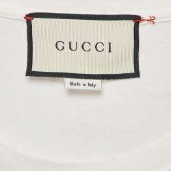 Gucci Off-White Logo Print Cotton Knit Rabbit Patch Detail T-Shirt XS