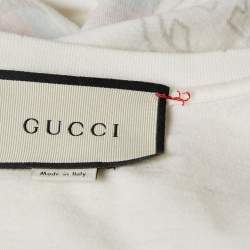 Gucci Off-White Logo Print Cotton Knit Rabbit Patch Detail T-Shirt XS