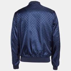 Gucci Navy Blue Synthetic Monogram Reversible Bomber Jacket L