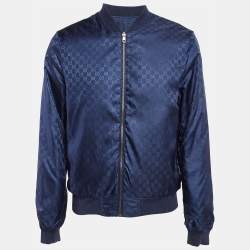 Gucci Navy Blue Synthetic Monogram Reversible Bomber Jacket L