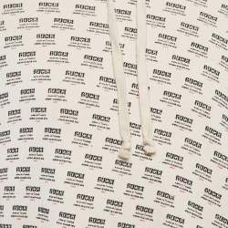 Pre Owned Gucci Cream Beige Guccify Print Cotton Knit Hoodie XXL 