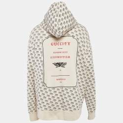 Pre Owned Gucci Cream Beige Guccify Print Cotton Knit Hoodie XXL 