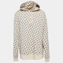 Pre Owned Gucci Cream Beige Guccify Print Cotton Knit Hoodie XXL 