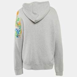 Pre Owned Gucci Grey Logo Print Dragon Embroidered Cotton Hoodie XL