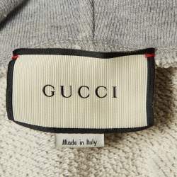 Pre Owned Gucci Grey Logo Print Dragon Embroidered Cotton Hoodie XL