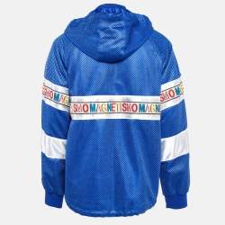 Pre Owned Gucci Blue Mesh Magnetismo Tape Detail Hooded Jacket XL