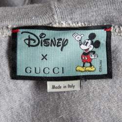Pre Owned Gucci X Disney Grey Mickey Mouse Print Cotton Knit Hoodie L