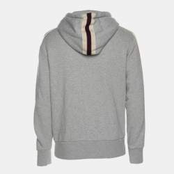 Pre Owned Gucci Grey Cotton Jersey Logo Web Trimming Zip-Up Hoodie S