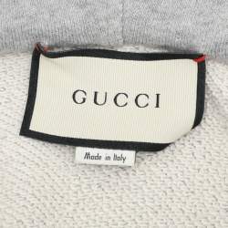 Pre Owned Gucci Grey Cotton Jersey Logo Web Trimming Zip-Up Hoodie S