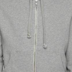 Pre Owned Gucci Grey Cotton Jersey Logo Web Trimming Zip-Up Hoodie S