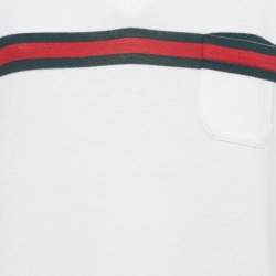 Pre Owned Gucci White Logo Stripe Jersey V-Neck T-Shirt XXXL