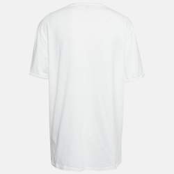 Pre Owned Gucci White Logo Stripe Jersey V-Neck T-Shirt XXXL