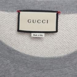 Gucci Grey Logo Print Cotton Knit Tiger Applique Oversized Sweatshirt XXXL