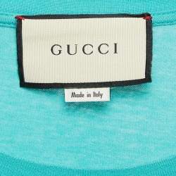 Pre Owned Gucci Aqua Green Cotton Blind For Love Print Crew Neck T-Shirt L