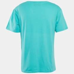Pre Owned Gucci Aqua Green Cotton Blind For Love Print Crew Neck T-Shirt L