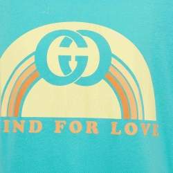 Pre Owned Gucci Aqua Green Cotton Blind For Love Print Crew Neck T-Shirt L