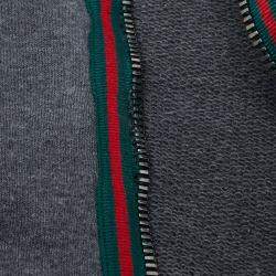 Pre Owned Gucci Grey Web Trim Cotton Knit Zip Front Hoodie XL