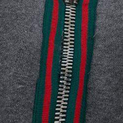 Pre Owned Gucci Grey Web Trim Cotton Knit Zip Front Hoodie XL