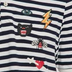 Pre Owned Gucci Navy Blue/White Striped Pique Cotton Polo T-Shirt XL