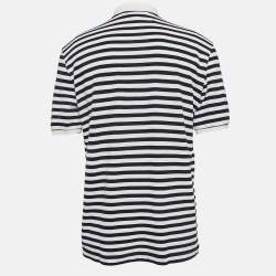 Pre Owned Gucci Navy Blue/White Striped Pique Cotton Polo T-Shirt XL