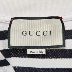Pre Owned Gucci Navy Blue/White Striped Pique Cotton Polo T-Shirt XL