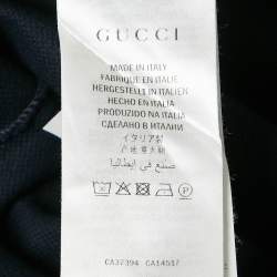 Pre Owned Gucci Navy Blue GG Embroidered Pique Polo T-Shirt M