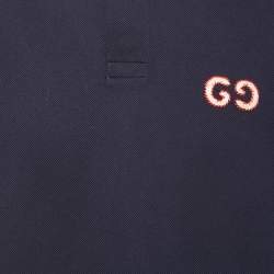 Pre Owned Gucci Navy Blue GG Embroidered Pique Polo T-Shirt M