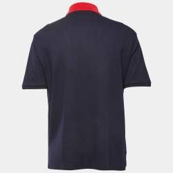Pre Owned Gucci Navy Blue GG Embroidered Pique Polo T-Shirt M