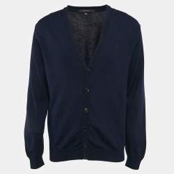 Gucci Navy Blue Rib Knit Buttoned Cardigan XXL