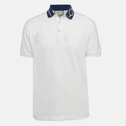 Gucci White GG Embroidered Cotton Pique Polo T-Shirt M