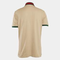 Gucci Beige Web Collar Cotton Piquet Polo T-Shirt L