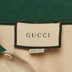Gucci Beige Web Collar Cotton Piquet Polo T-Shirt L