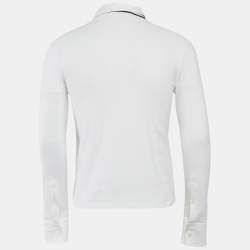 Pre Owned Gucci White Cotton Pique Long Sleeve Polo T-Shirt S