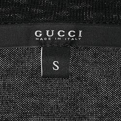 Gucci Black Web Cotton Knit V-Neck T-Shirt S