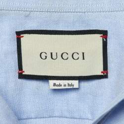 Gucci Blue Cotton Logo Embroidered Long Sleeve Shirt S