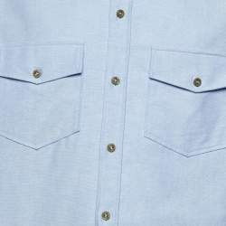 Gucci Blue Cotton Logo Embroidered Long Sleeve Shirt S