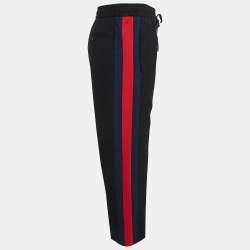 Pre Owned Gucci Black Side Stripe Wool Straight Leg Trousers XL