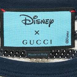 Pre Owned Gucci X Disney Blue/White Donald Duck Applique Striped Jersey T-Shirt M