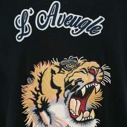 Pre Owned Gucci Black Tiger Patch Cotton Round Neck T-Shirt L