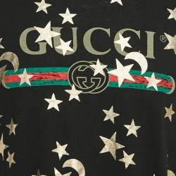 Pre Owned Gucci Black Moon and Stars Print Jersey Crew Neck T-Shirt S