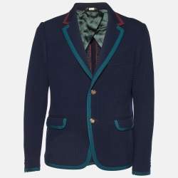 Gucci Navy Blue Textured Wool Knit Cambridge Jacket XL
