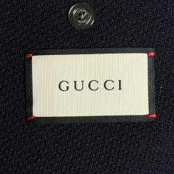 Gucci Navy Blue Textured Wool Knit Cambridge Jacket XL