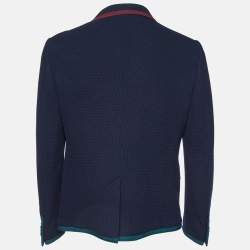 Gucci Navy Blue Textured Wool Knit Cambridge Jacket XL