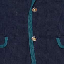 Gucci Navy Blue Textured Wool Knit Cambridge Jacket XL